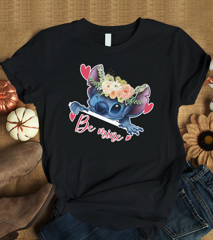 Stitch Be Mine Floral Crown Hearts T-Shirt