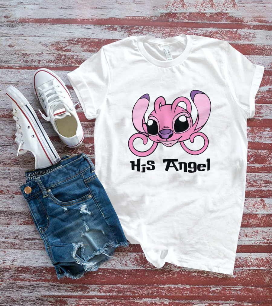 Stitch His Angel Pink Character Featuring Large Ears And Whimsical T-Shirt