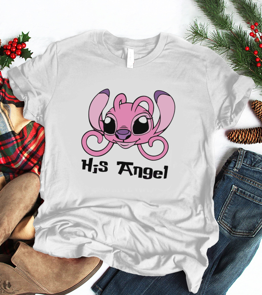 Stitch His Angel Pink Character Featuring Large Ears And Whimsical T-Shirt
