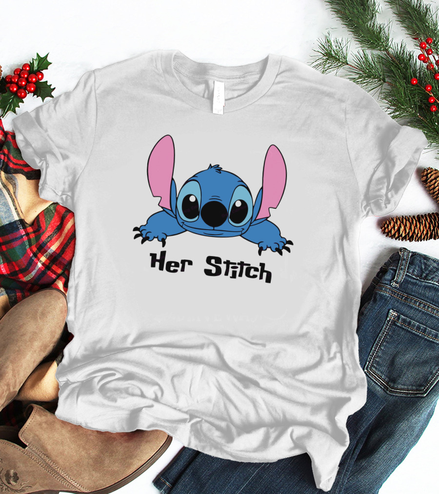 Her Stitch Cute Blue Alien Character Peeking T-Shirt