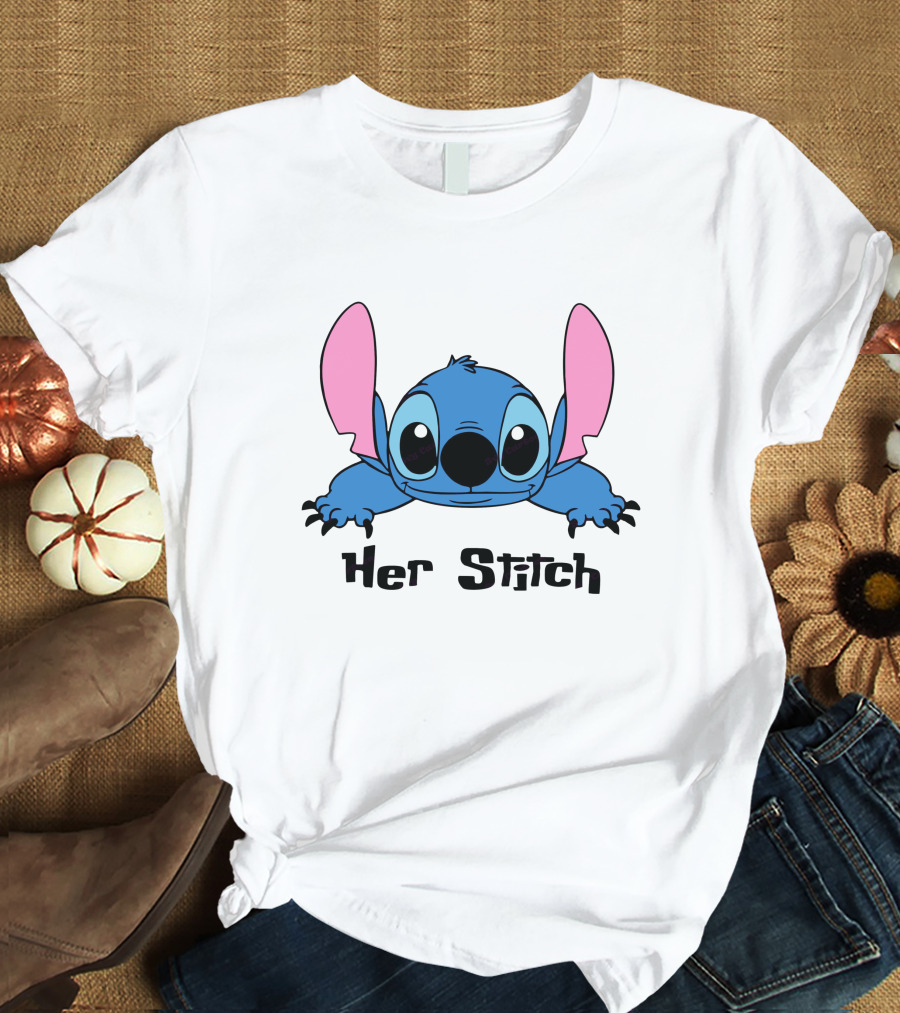 Her Stitch Cute Blue Alien Character Peeking T-Shirt