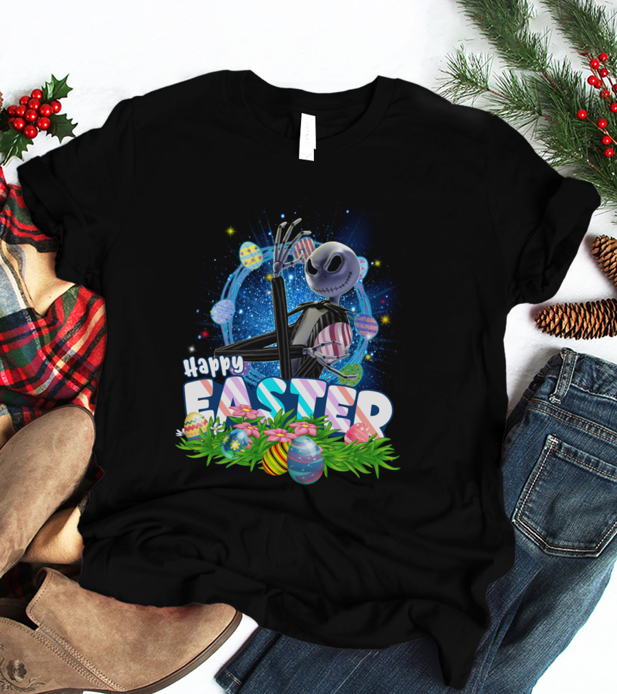 Jack Happy Easter With Eggs And Flowers T-Shirt