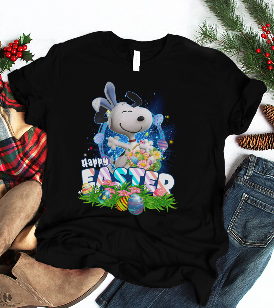 Happy Easter Snoopy With Colorful Eggs And Flowers T-Shirt