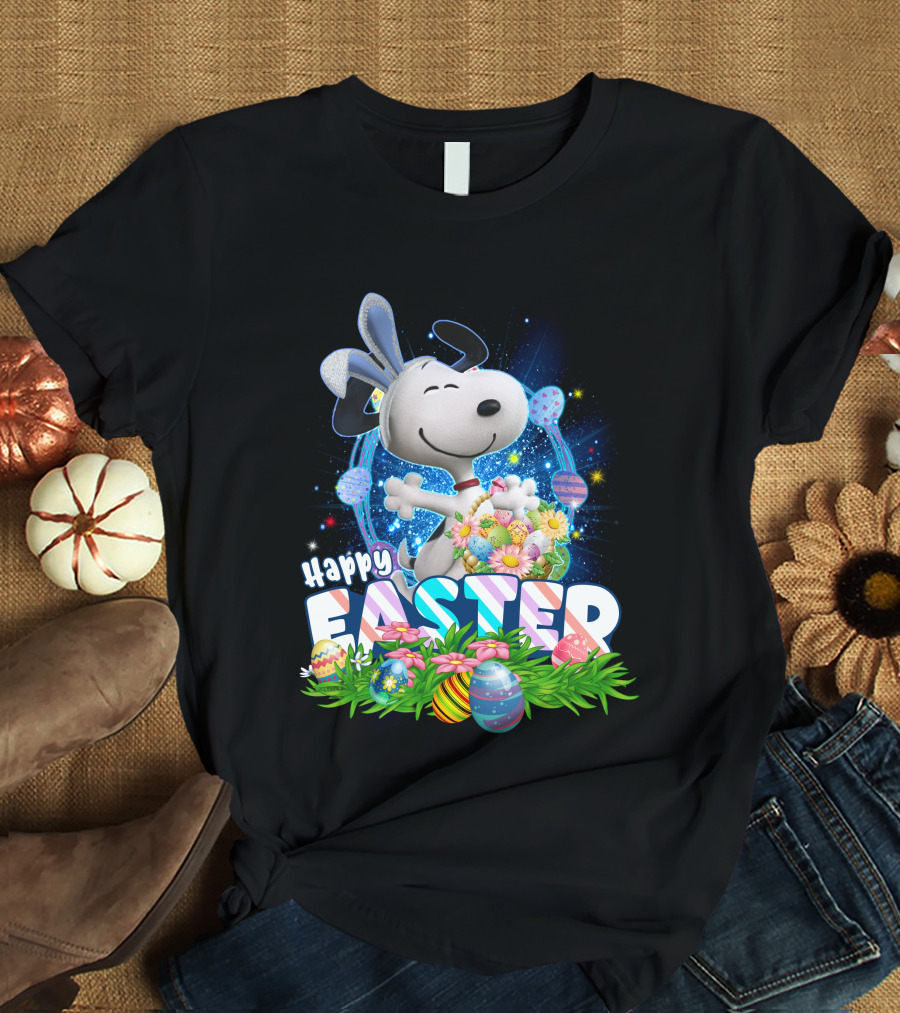 Happy Easter Snoopy With Colorful Eggs And Flowers T-Shirt