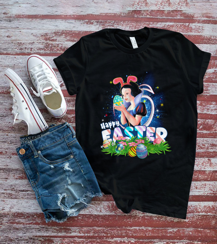 Snow White Happy Easter Bunny Ears Colorful Eggs Magic T-Shirt