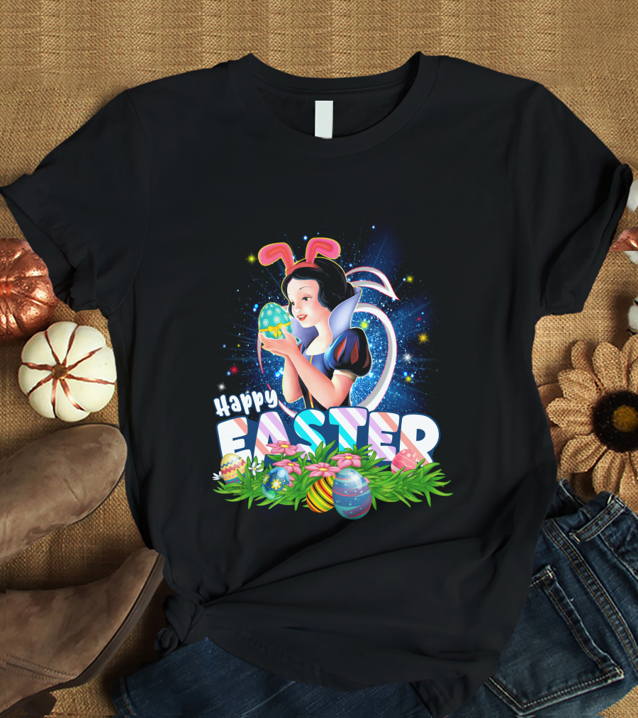 Snow White Happy Easter Bunny Ears Colorful Eggs Magic T-Shirt