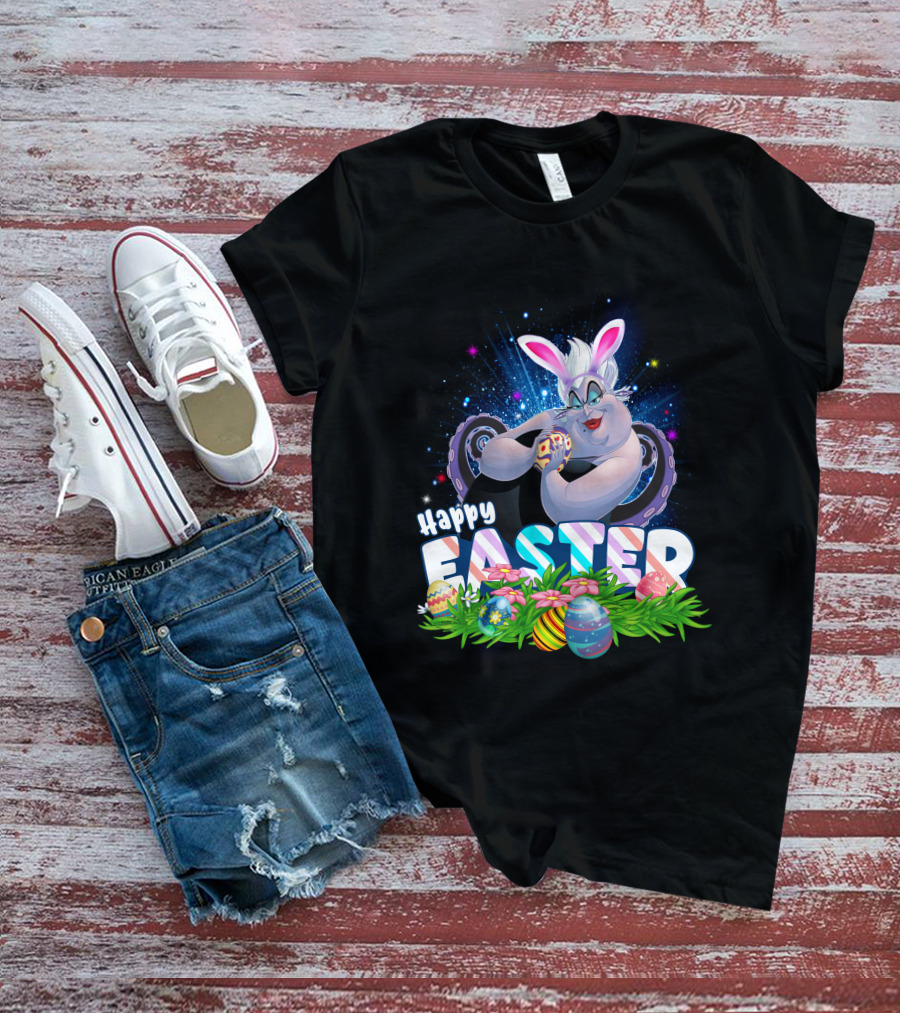 Ursula Happy Easter Bunny Eggs And Flowers T-Shirt