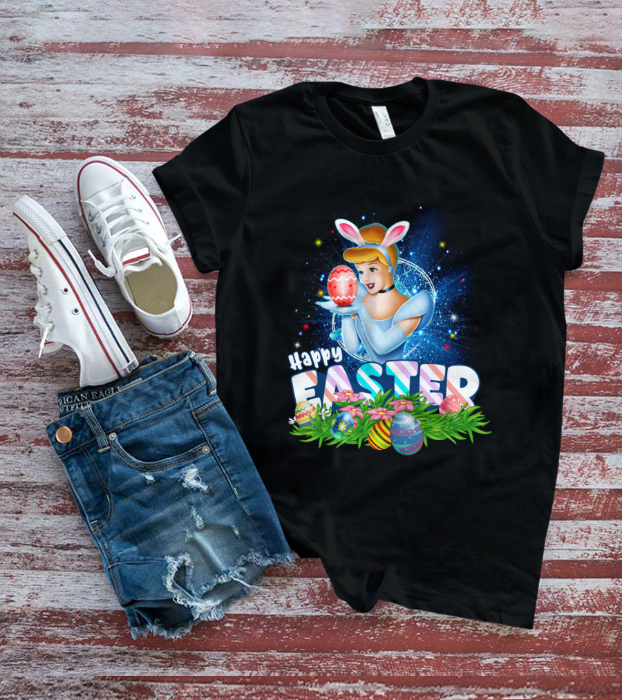 Cinderella Easter Bunny Ears With Colorful Eggs And Flowers T-Shirt