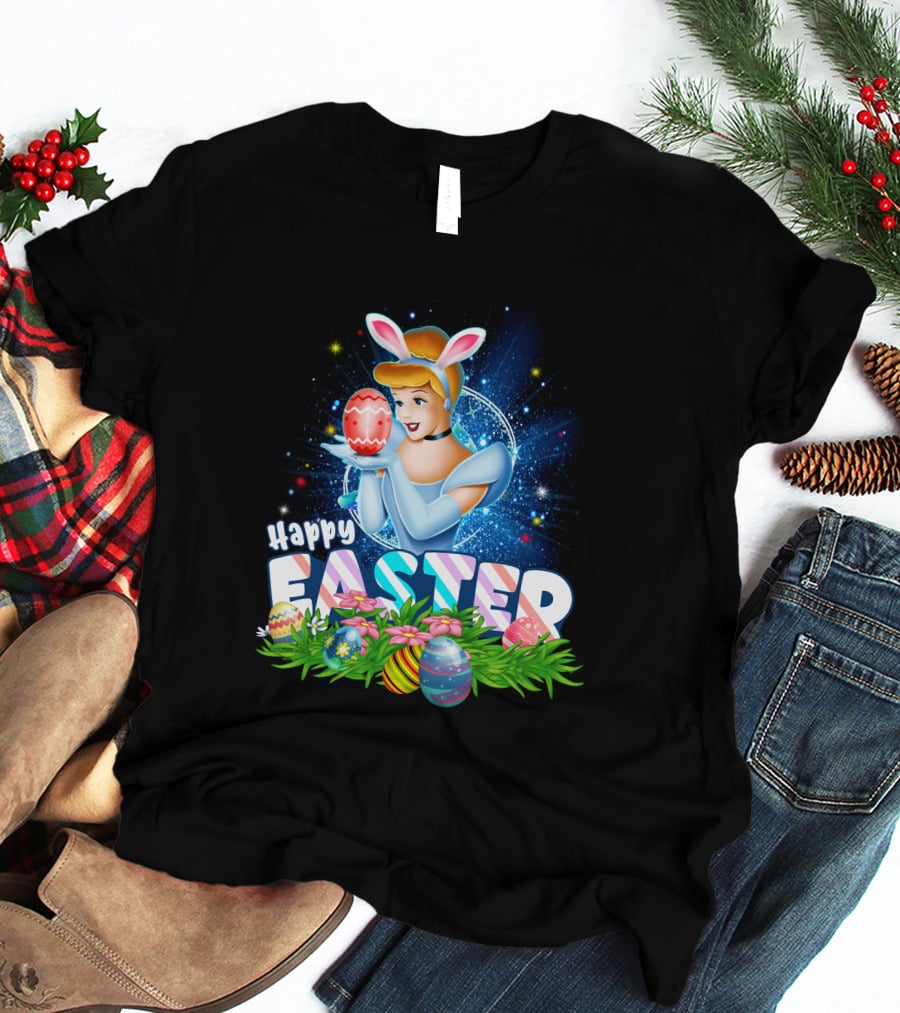 Cinderella Easter Bunny Ears With Colorful Eggs And Flowers T-Shirt
