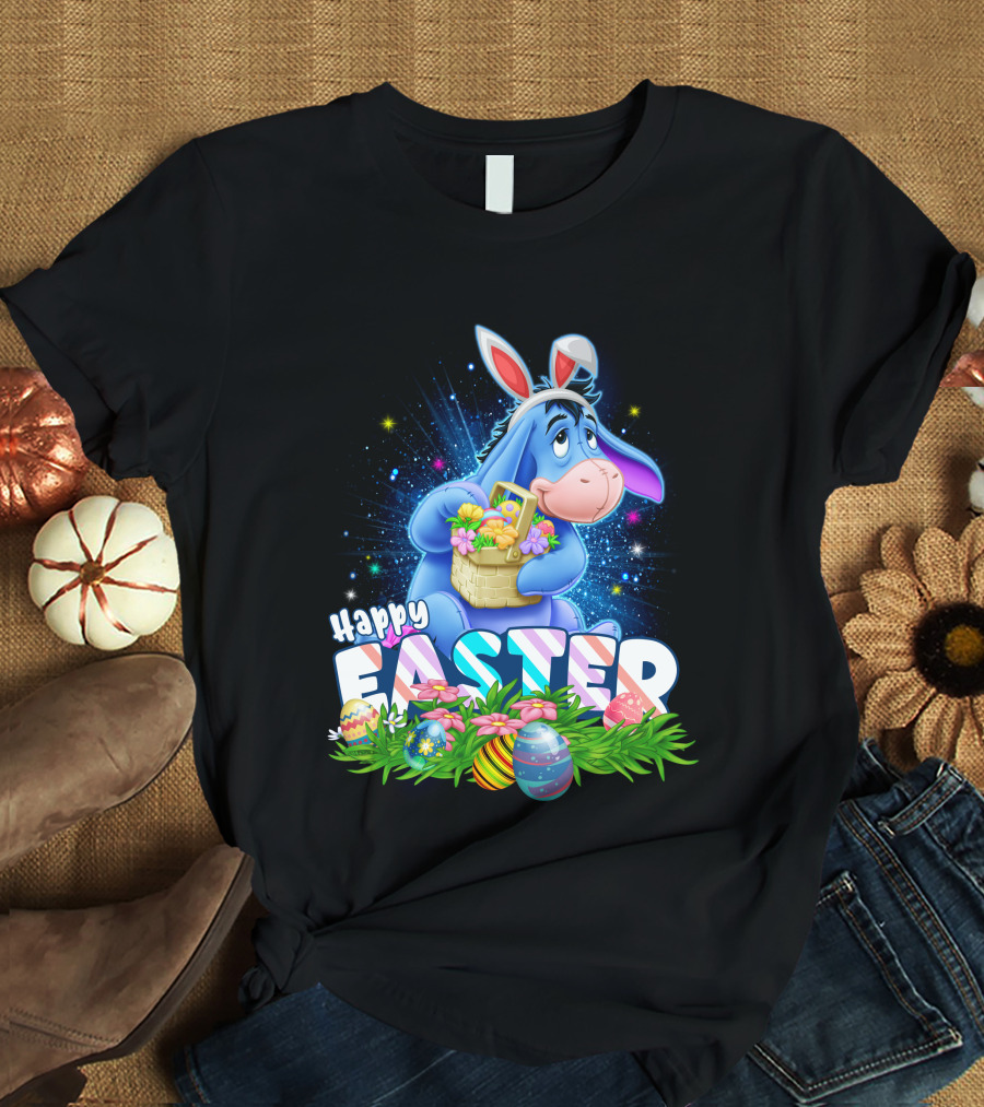 Eeyore Easter Basket With Eggs And Flowers Happy Easter T-Shirt