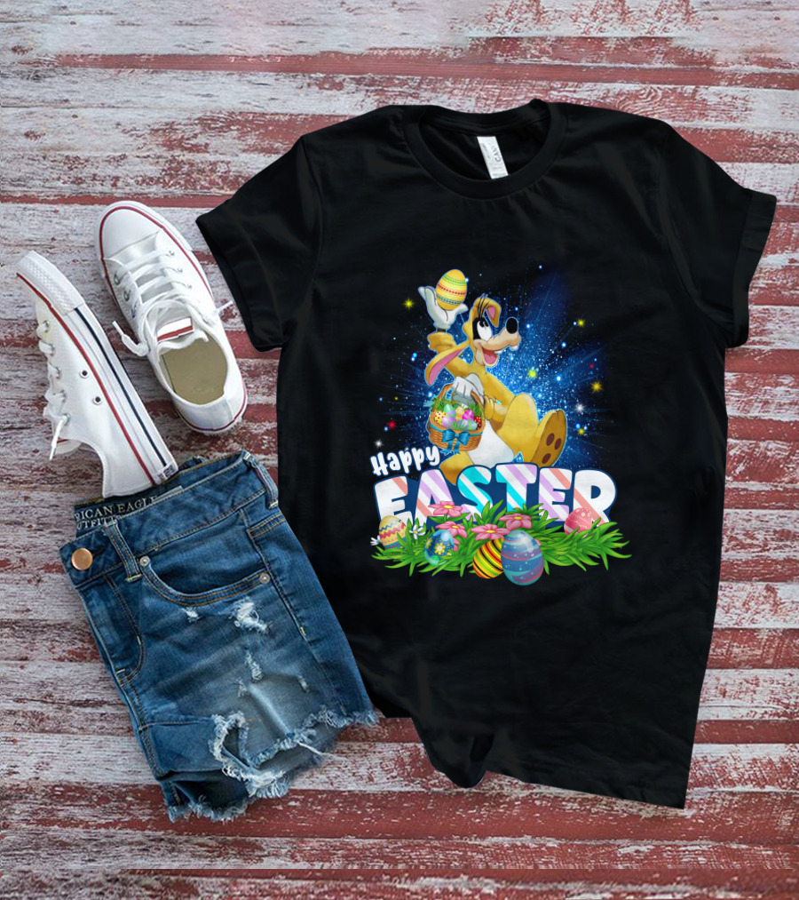 Happy Easter Goofy Character With Easter Eggs And Basket T-Shirt