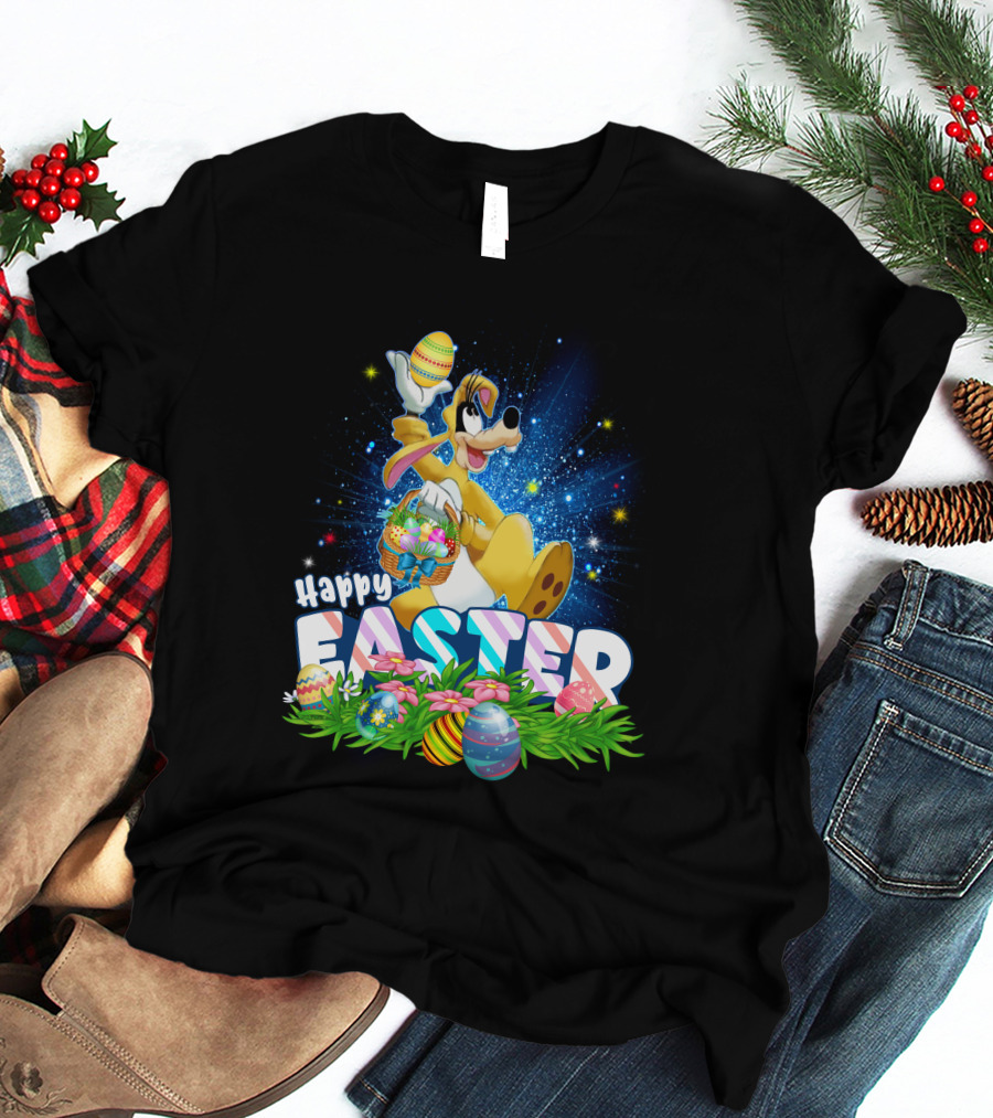 Happy Easter Goofy Character With Easter Eggs And Basket T-Shirt