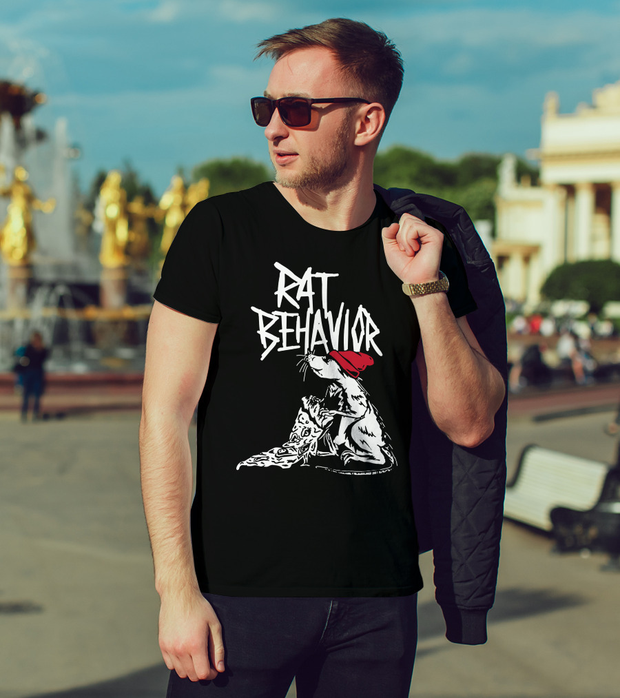RAT BEHAVIOR Pizza Eating Rat In Red Hat T-Shirt