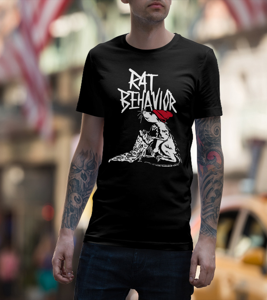 RAT BEHAVIOR Pizza Eating Rat In Red Hat T-Shirt
