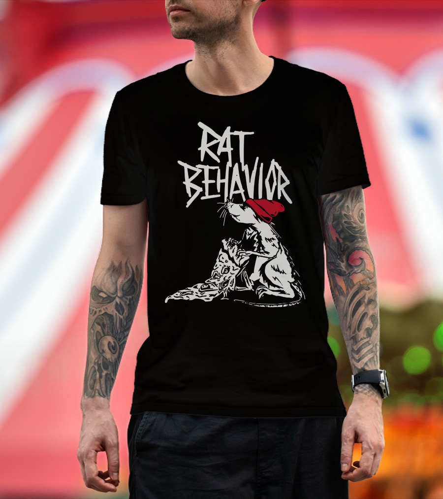 RAT BEHAVIOR Pizza Eating Rat In Red Hat T-Shirt