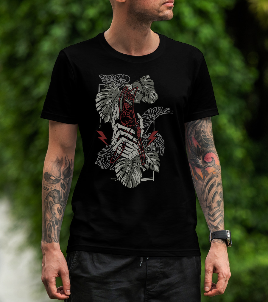 Plant Energy Botanical Skeleton With Lightning Bolts T-Shirt