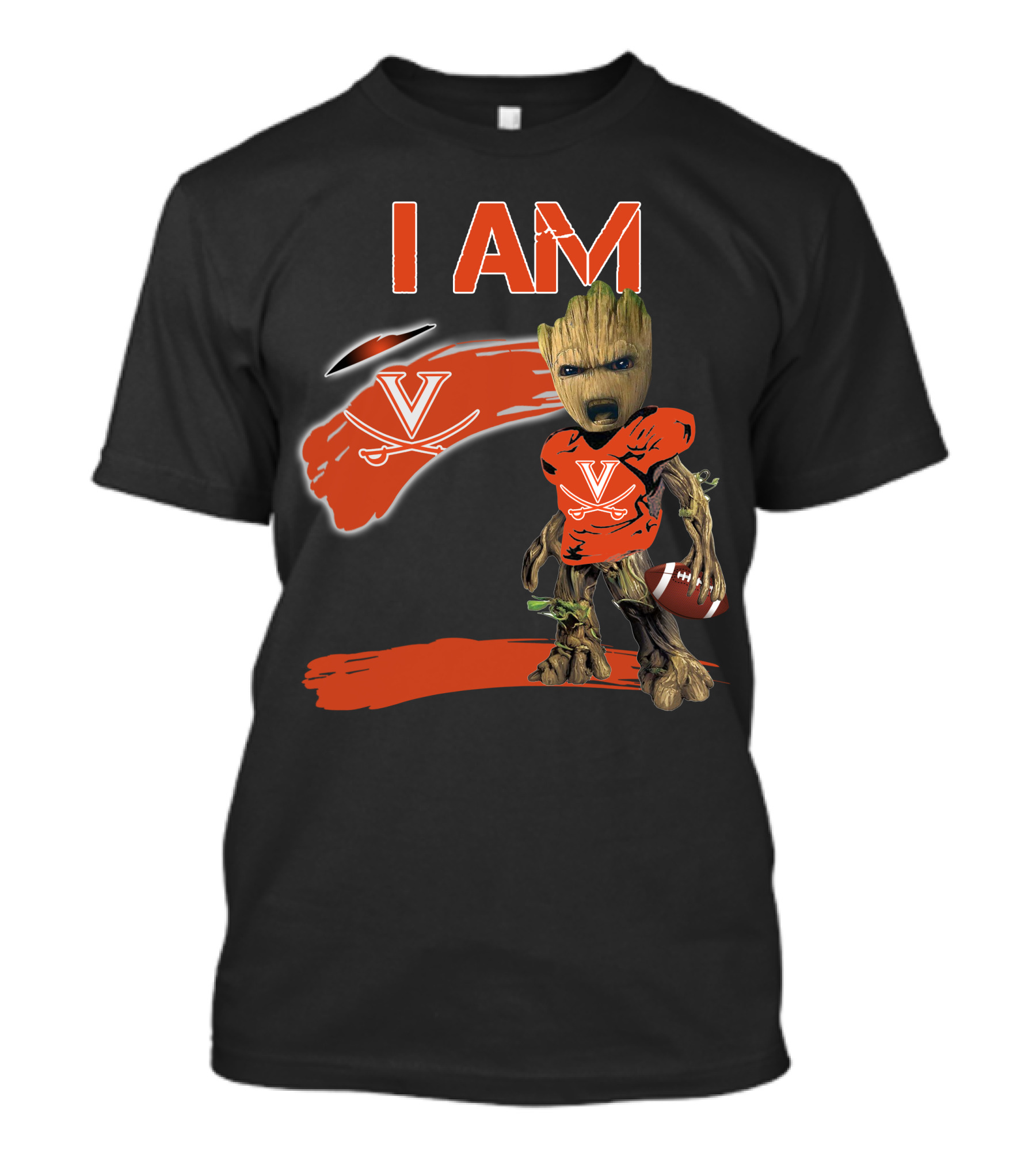 I AM VIRGINIA CAVALIERS V Logo Football Character T-Shirt