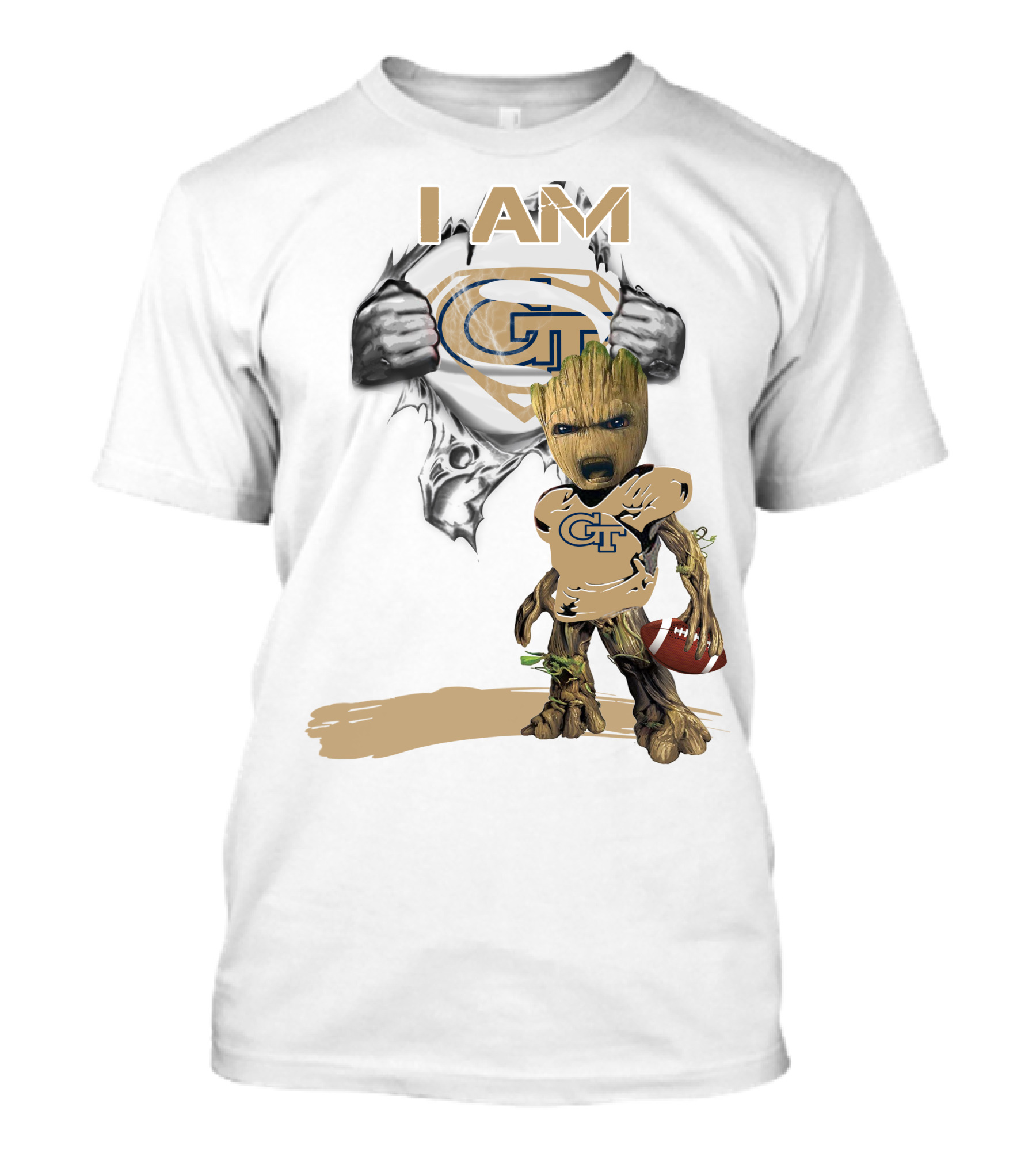 I AM Georgia Tech Baby Groot Superman Football T-Shirt