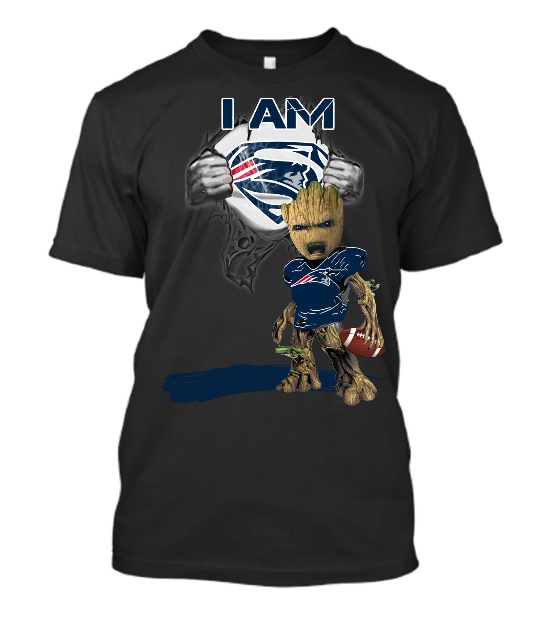I AM Patriots Baby Groot Superman Football Fan T-Shirt