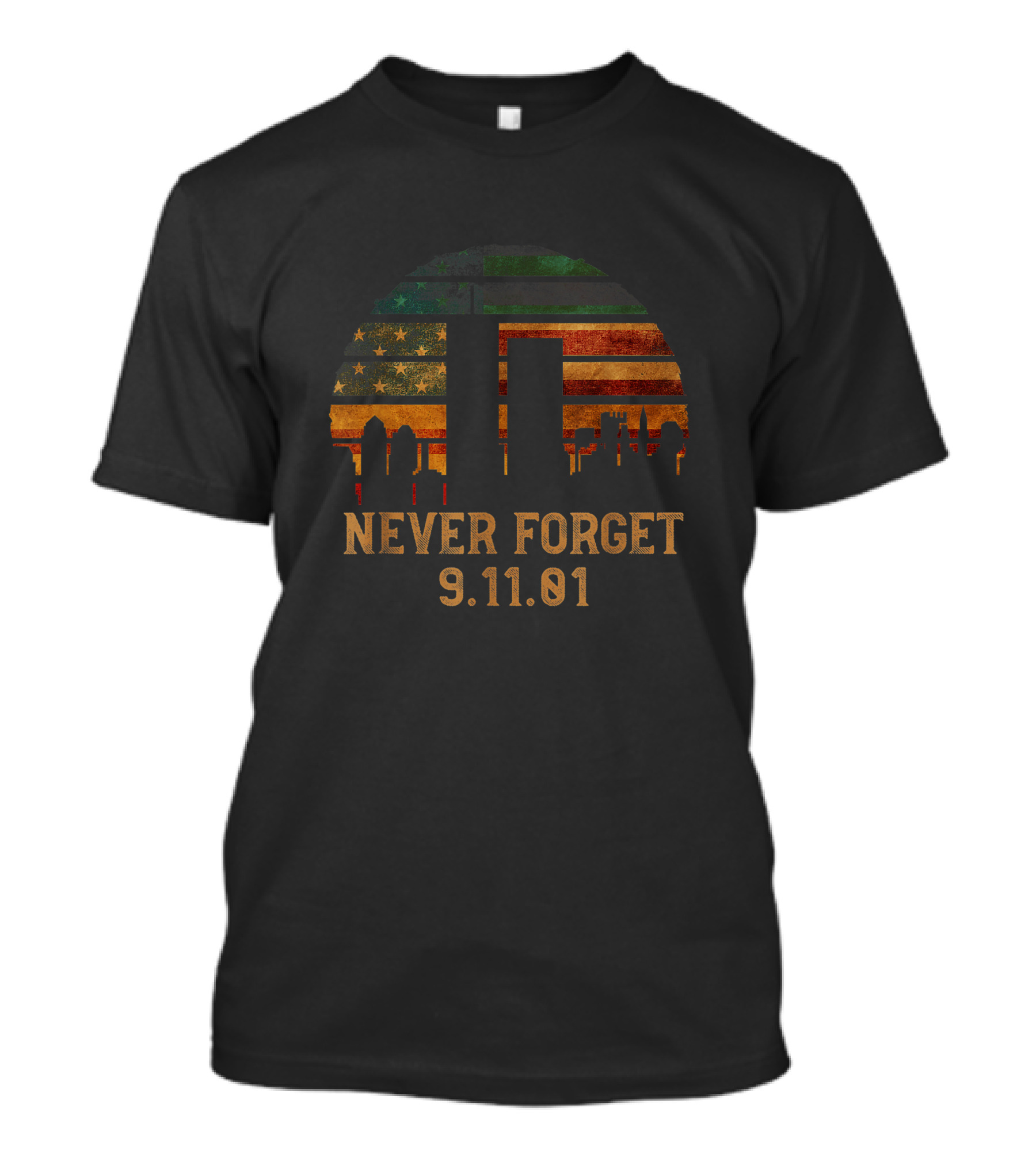 Never Forget 9.11.01 Skyline American Flag T-Shirt