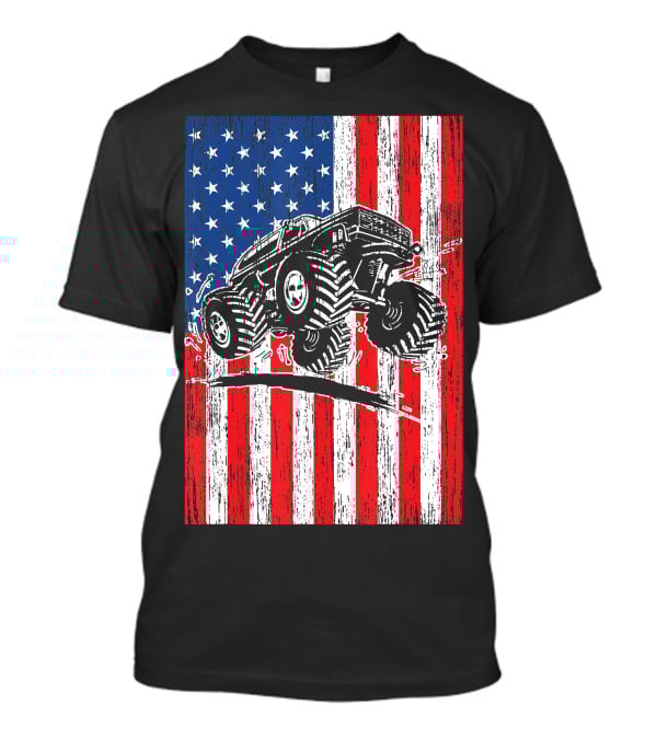 American Flag USA Monster Truck Enthusiast Patriotic T-Shirt