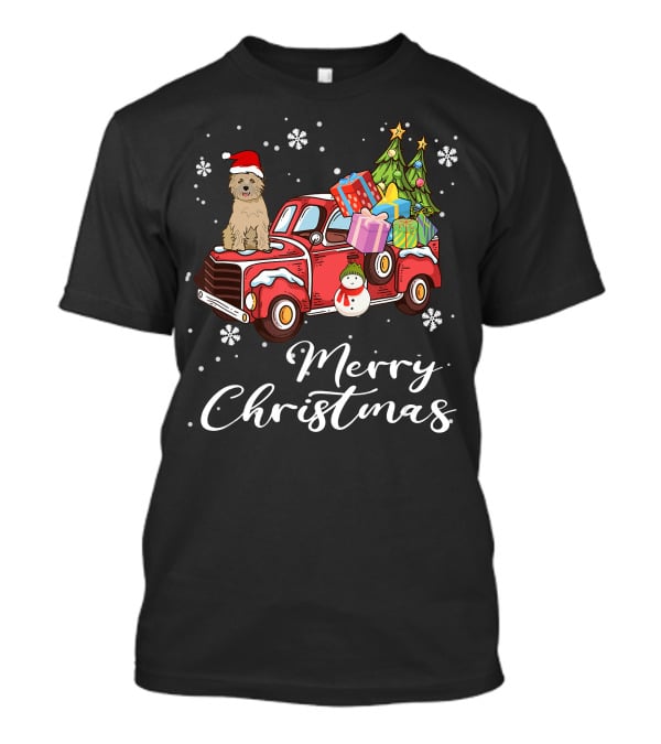 Cairn Terrier Riding Red Truck Merry Christmas Snowflakes Presents Tree Snowman T-Shirt