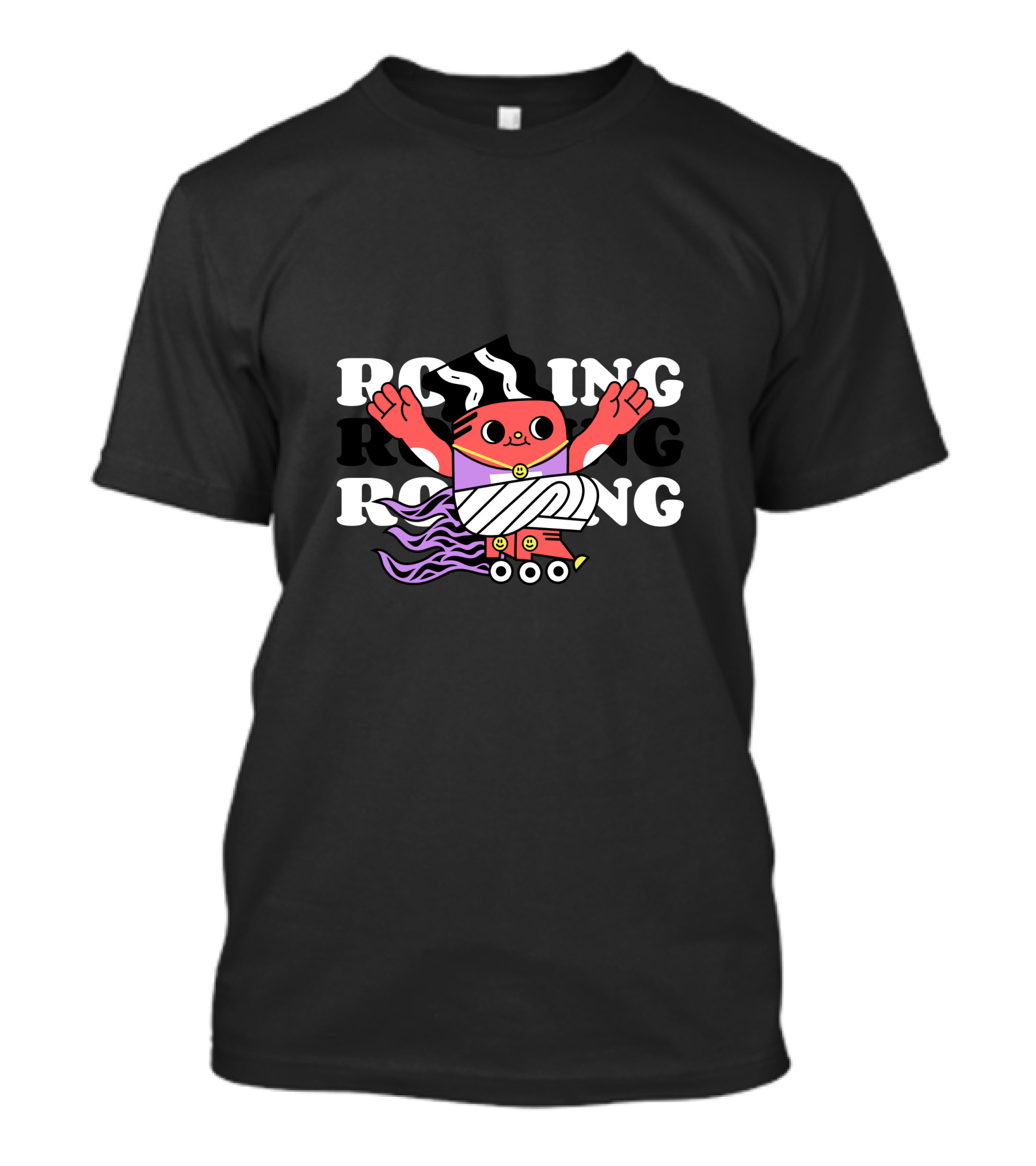 Rolling Cartoon Character With Purple Roller Skates And Wavy Hair T-Shirt
