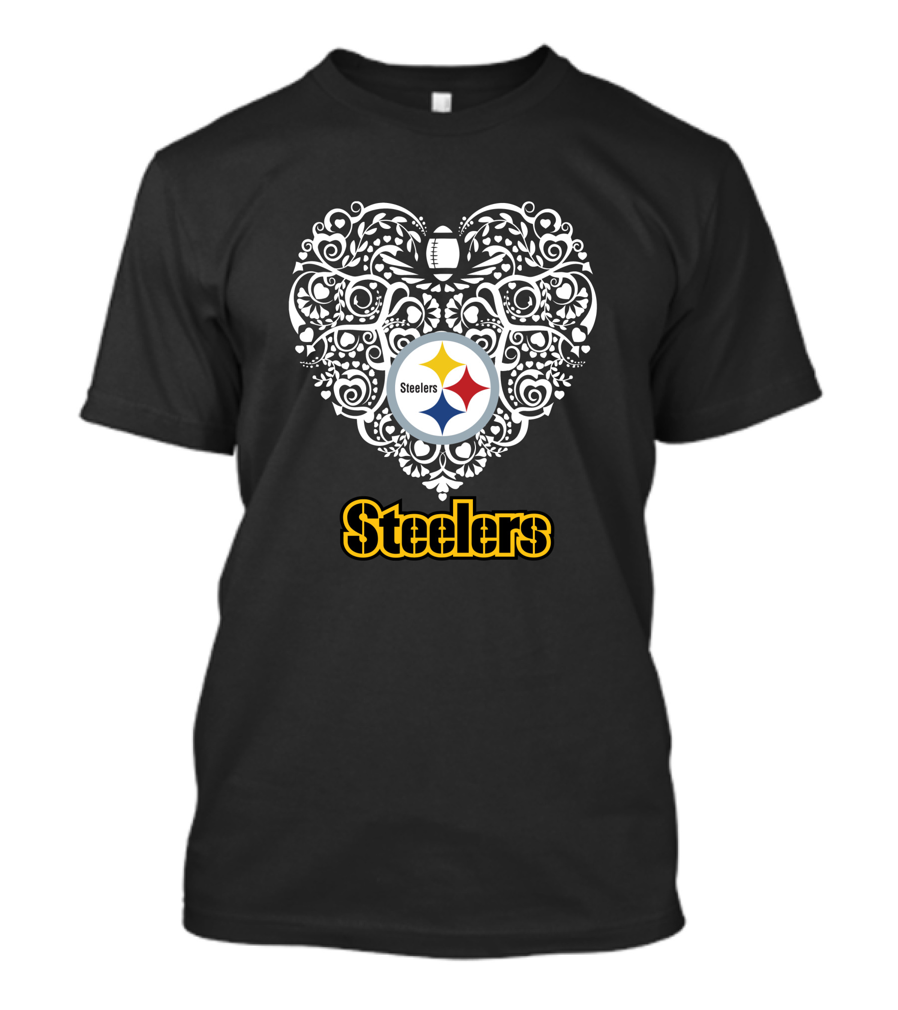 Pittsburgh Steelers Heart Design Football T-Shirt