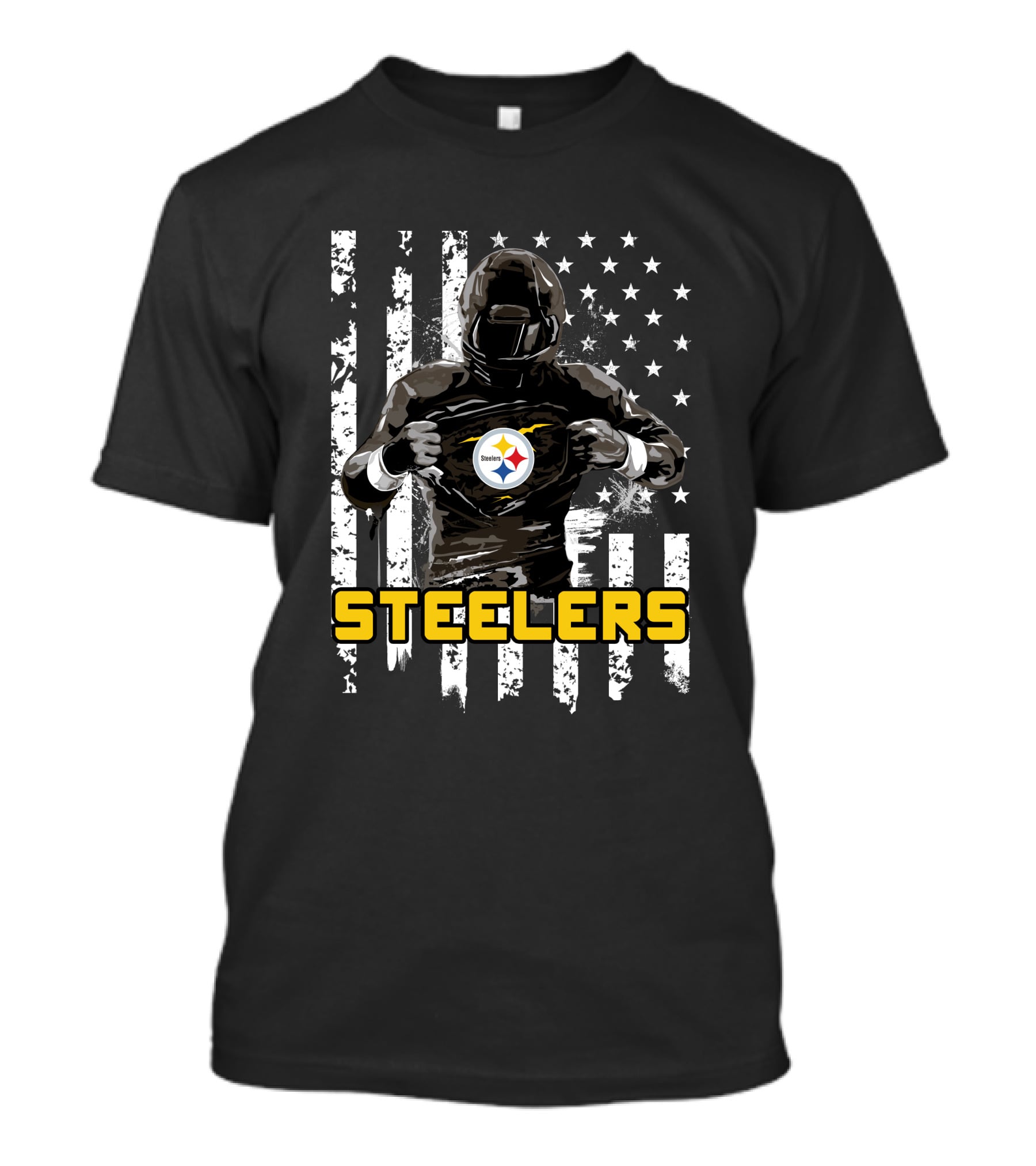 Steelers Player Emblazoned Over Distressed American Flag Iconic T-Shirt