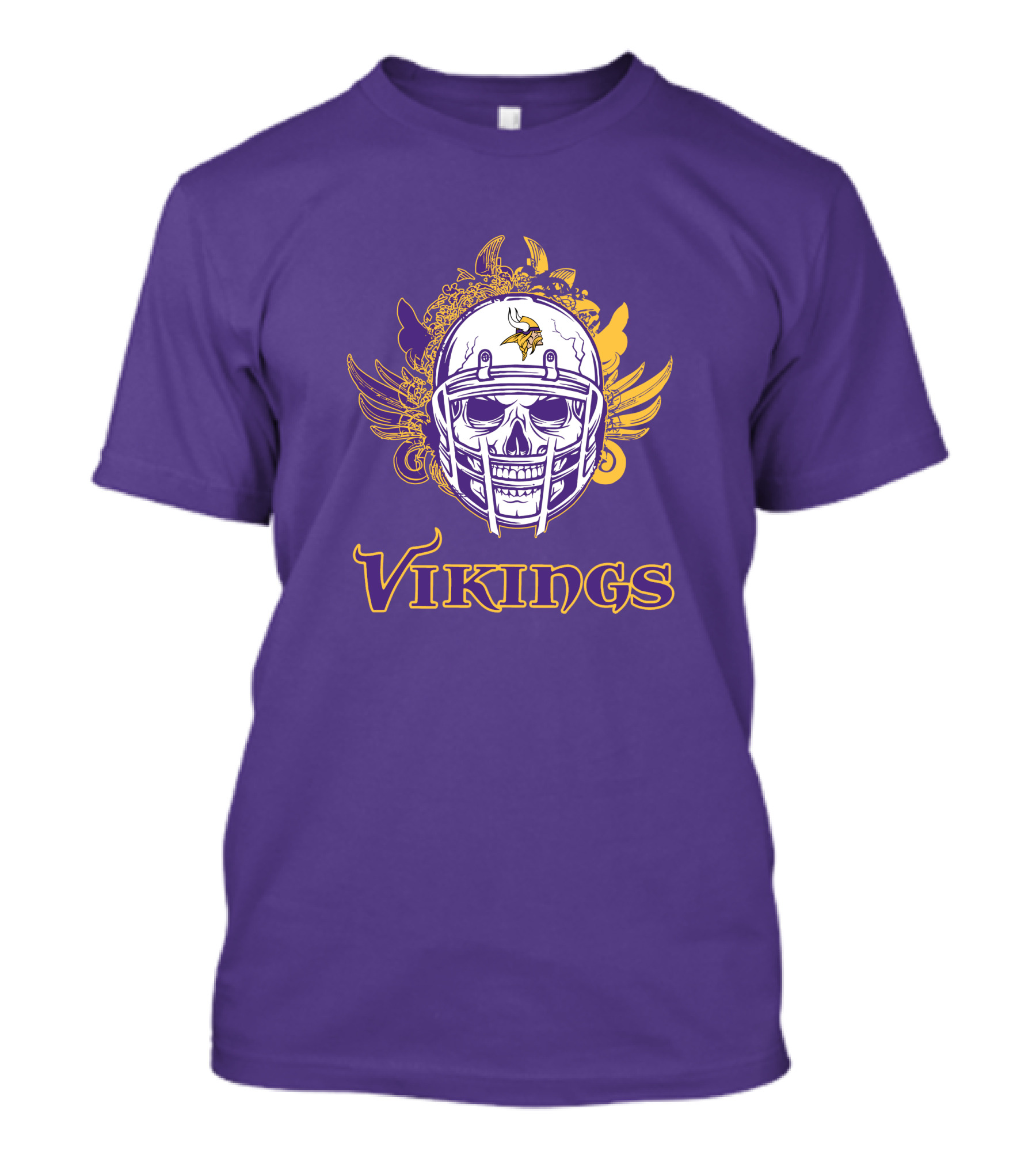 Vikings Skull Helmet With Purple And Yellow Wings T-Shirt