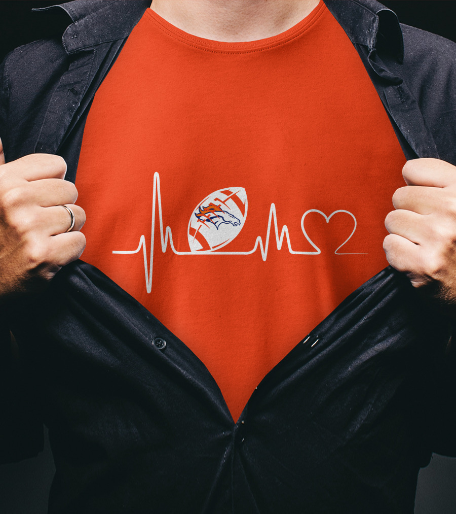 Denver Broncos Heartbeat Football Icon T-Shirt