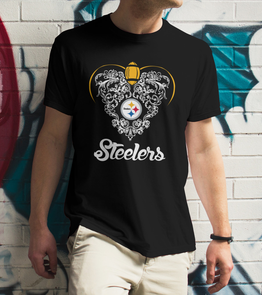 Steelers Football Emblem With Ornate Flourish T-Shirt