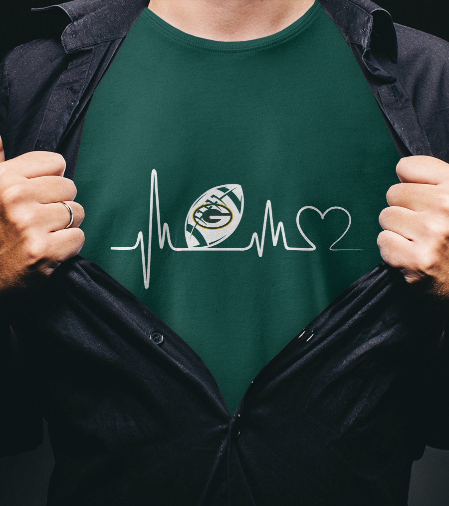 Green Bay Packers Heartbeat ECG Line Football Love T-Shirt