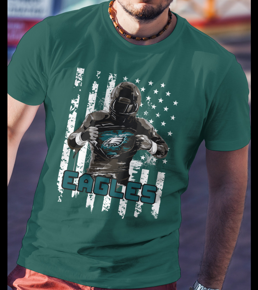 Philadelphia Eagles Football Hero With American Flag Background T-Shirt