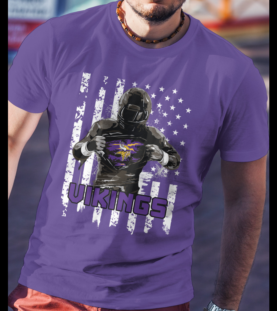 Minnesota Vikings Superhero Player American Flag T-Shirt