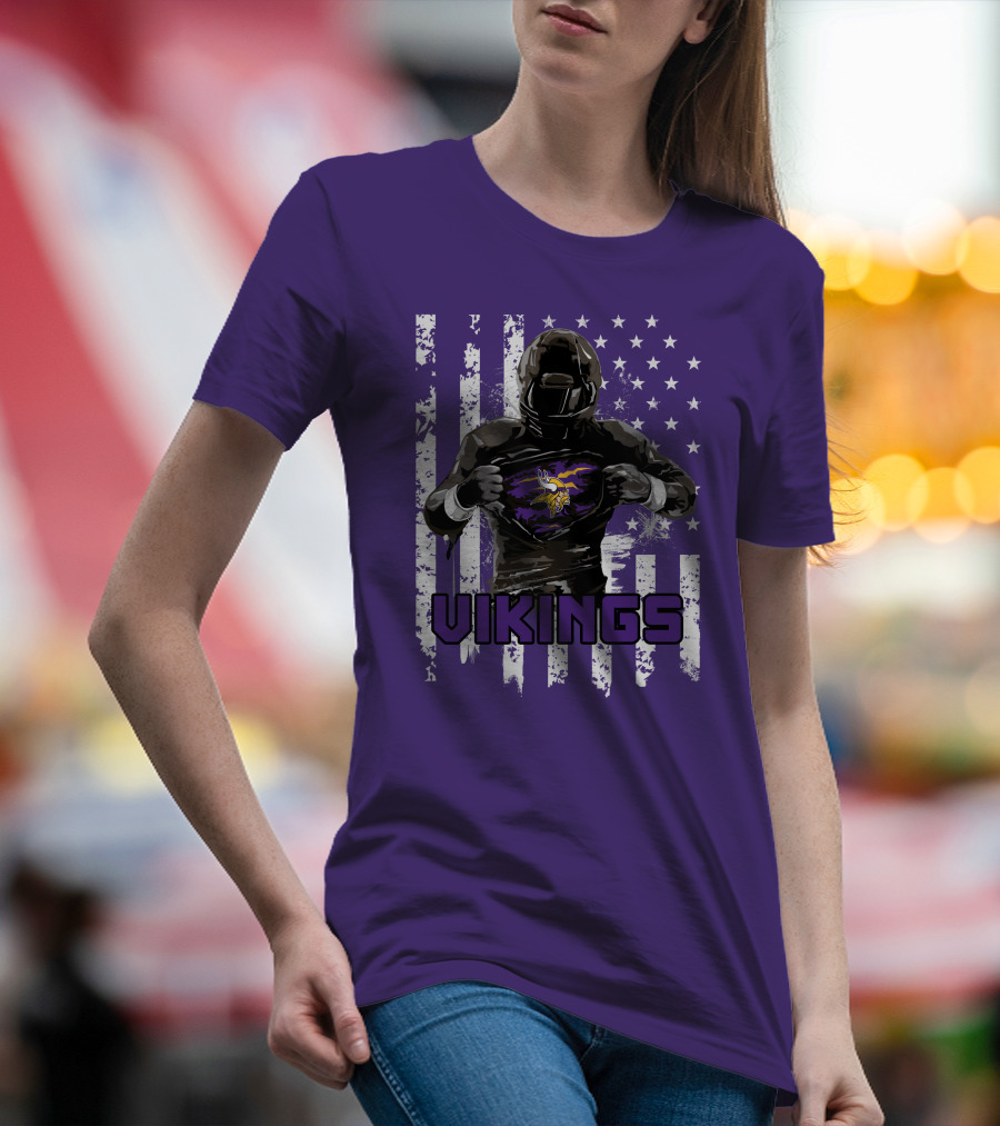 Minnesota Vikings Superhero Player American Flag T-Shirt