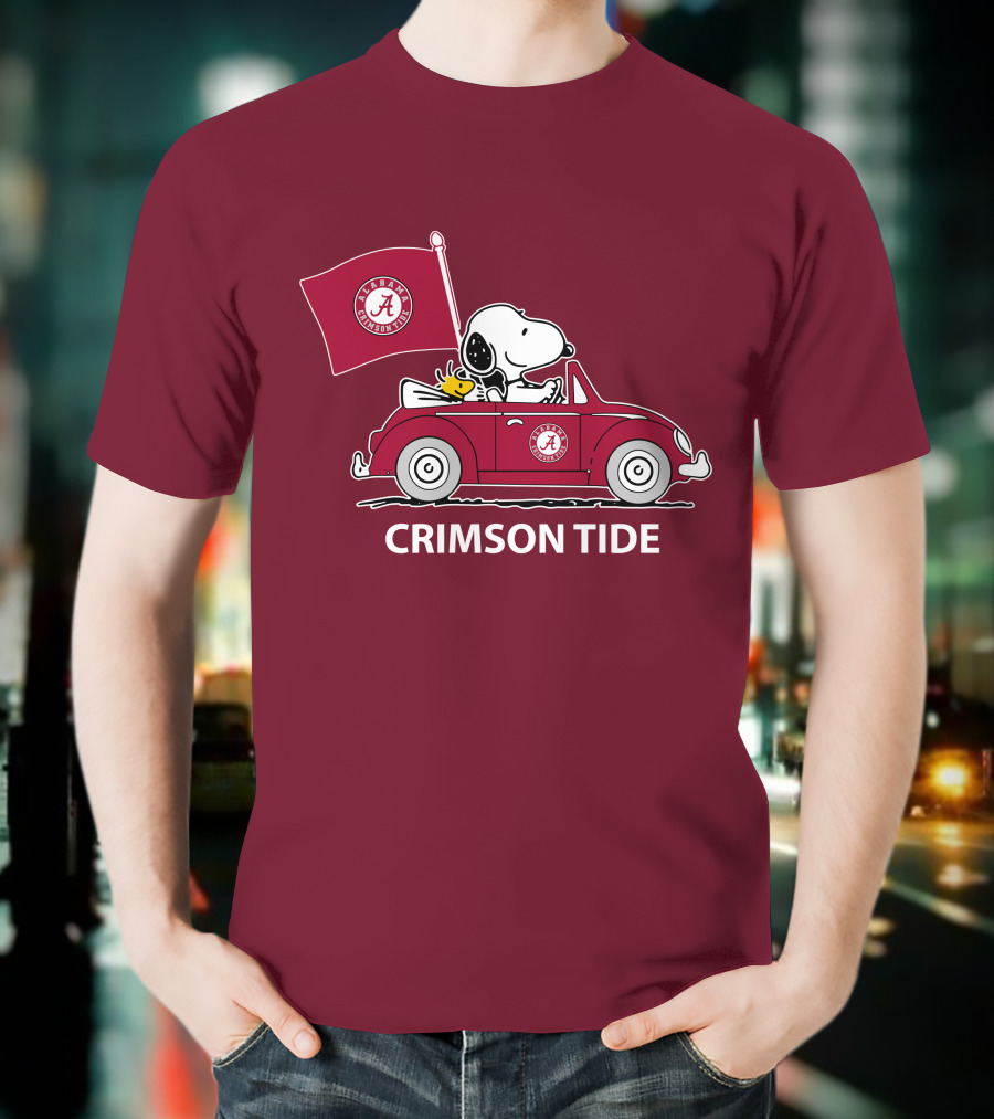 Alabama Crimson Tide Snoopy Woodstock Driving Car T-Shirt