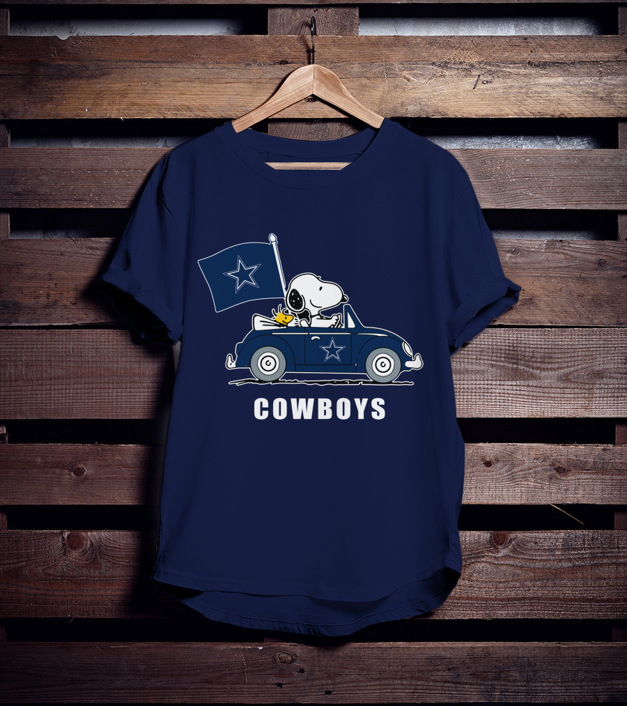 Cowboys Snoopy Dallas Cowboys Flag Peanuts Woodstock Car Blue Star T-Shirt