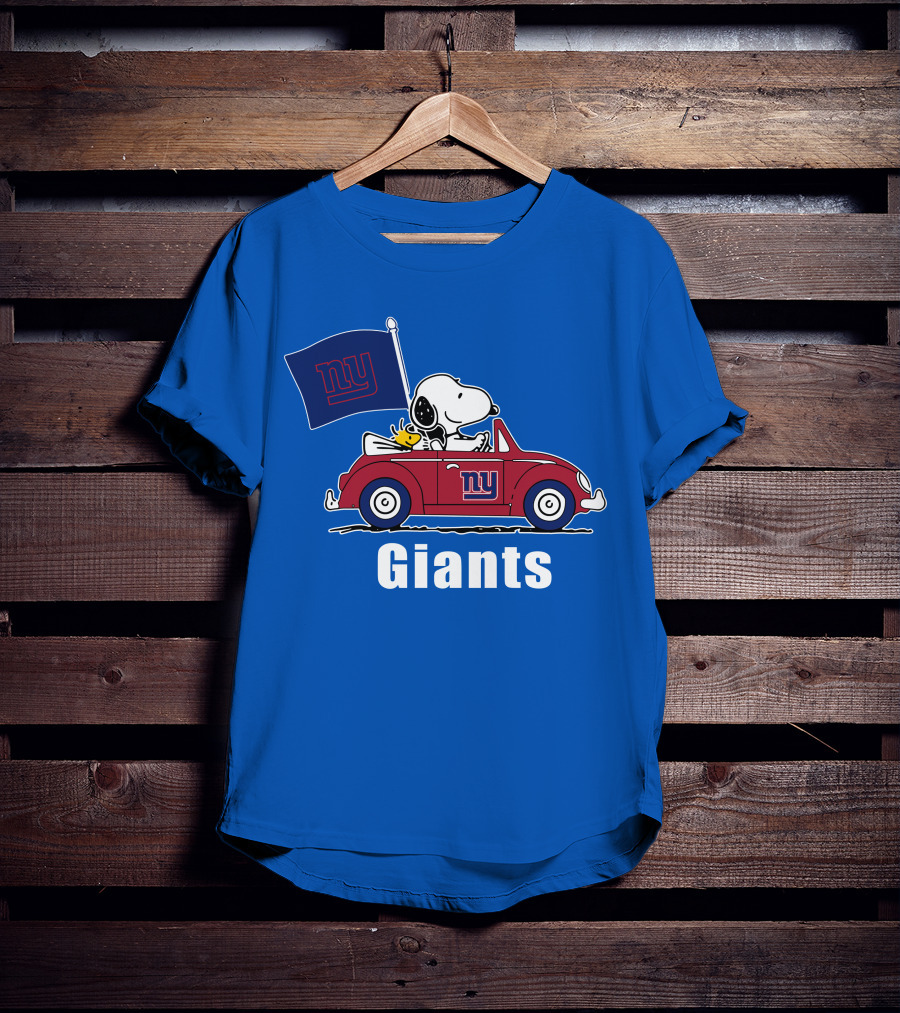 New York Giants Snoopy Driving With Woodstock And Flag T-Shirt