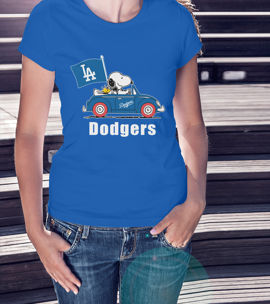 Dodgers Snoopy Woodstock Driving Car LA Flag T-Shirt