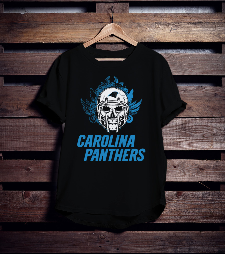 Carolina Panthers Skull Helmet Blue Wings T-Shirt