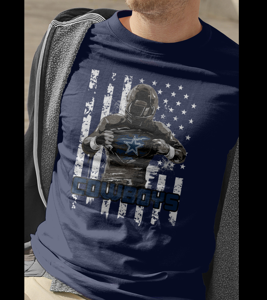 Cowboys Star Emblem On Player American Flag Background T-Shirt