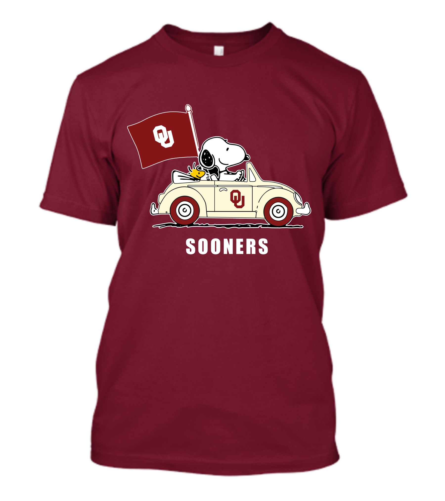 Snoopy Driving Oklahoma Sooners OU Flag Retro Car T-Shirt