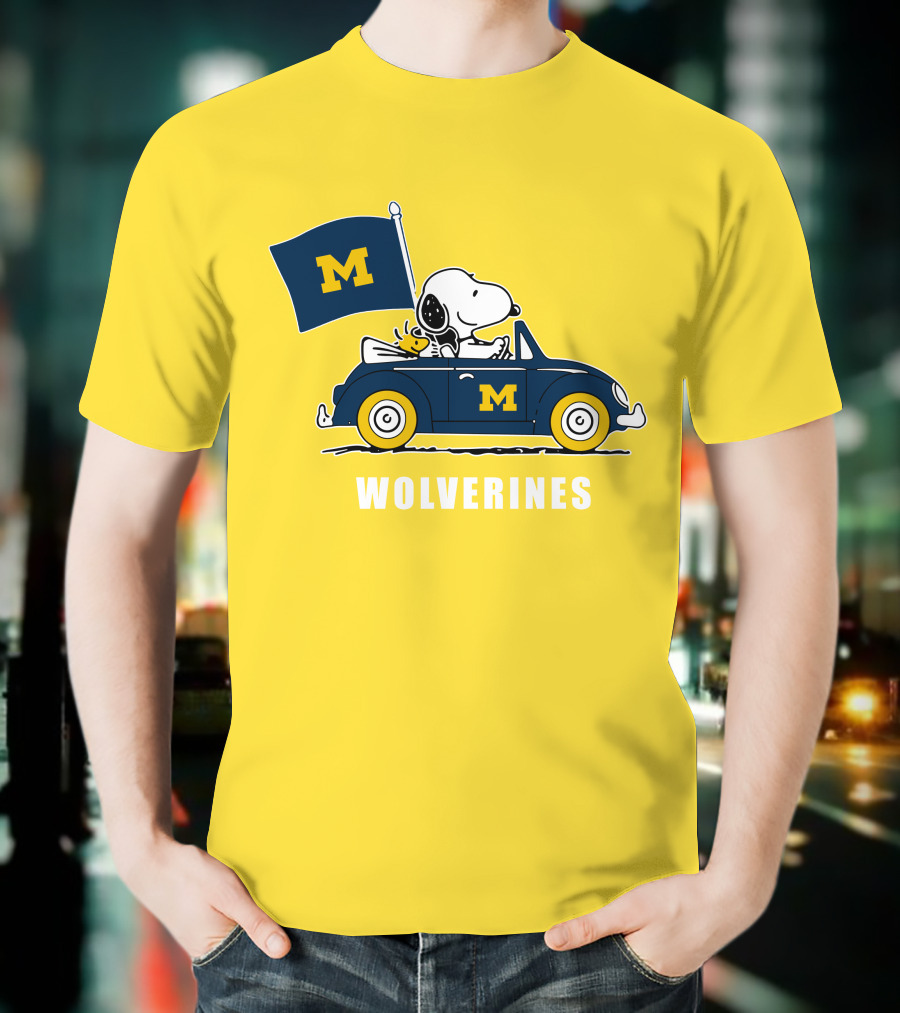 Michigan Wolverines Snoopy Driving With Flag T-Shirt