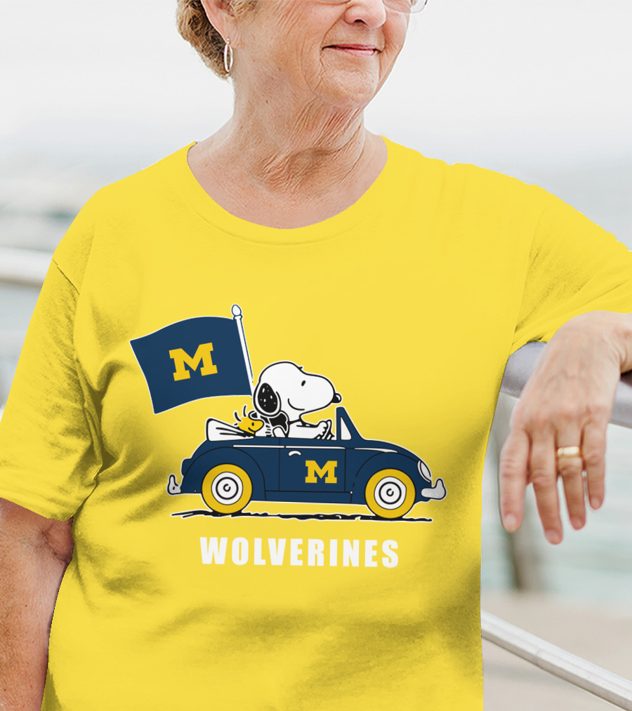 Michigan Wolverines Snoopy Driving With Flag T-Shirt