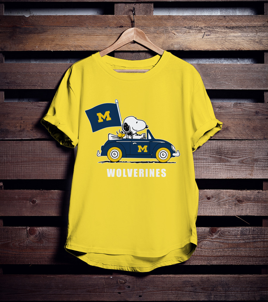 Michigan Wolverines Snoopy Driving With Flag T-Shirt