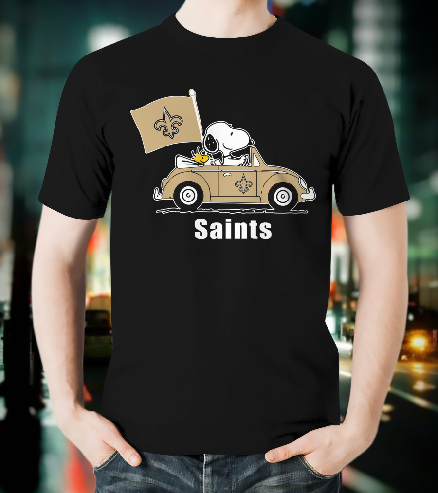 Saints Snoopy Woodstock Car Fleur-de-Lis Flag T-Shirt