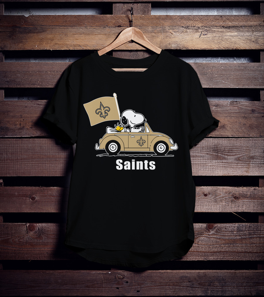 Saints Snoopy Woodstock Car Fleur-de-Lis Flag T-Shirt