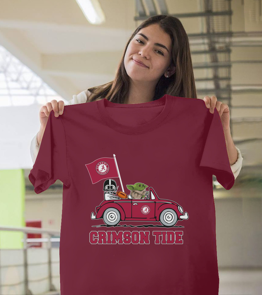 Alabama Crimson Tide Darth Vader Baby Yoda Car Riding Star Wars Football T-Shirt