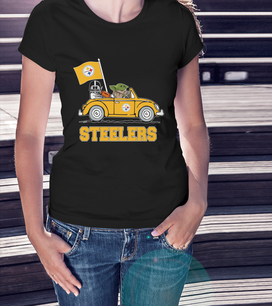 Pittsburgh Steelers Darth Vader Baby Yoda Driving Steelers Car T-Shirt